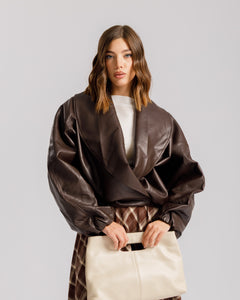 Bomber finta pelle con incrocio MARRONE - PU13936