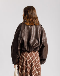 Bomber finta pelle con incrocio MARRONE - PU13936