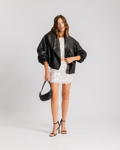 Bomber finta pelle con incrocio NERO - PU13936