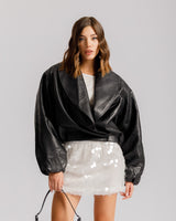 Bomber finta pelle con incrocio NERO - PU13936