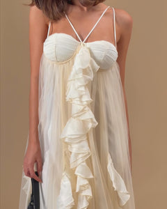 abito lungo boho con volant - U27628
