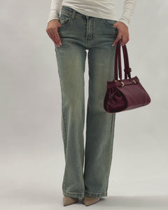 Jeans straight con tasche in finta pelle - V5133