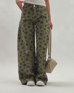 Jeans baggy flower verde - P12618