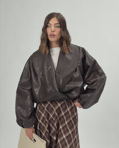 Bomber finta pelle con incrocio MARRONE - PU13936