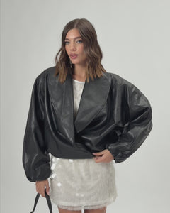 Bomber finta pelle con incrocio NERO - PU13936