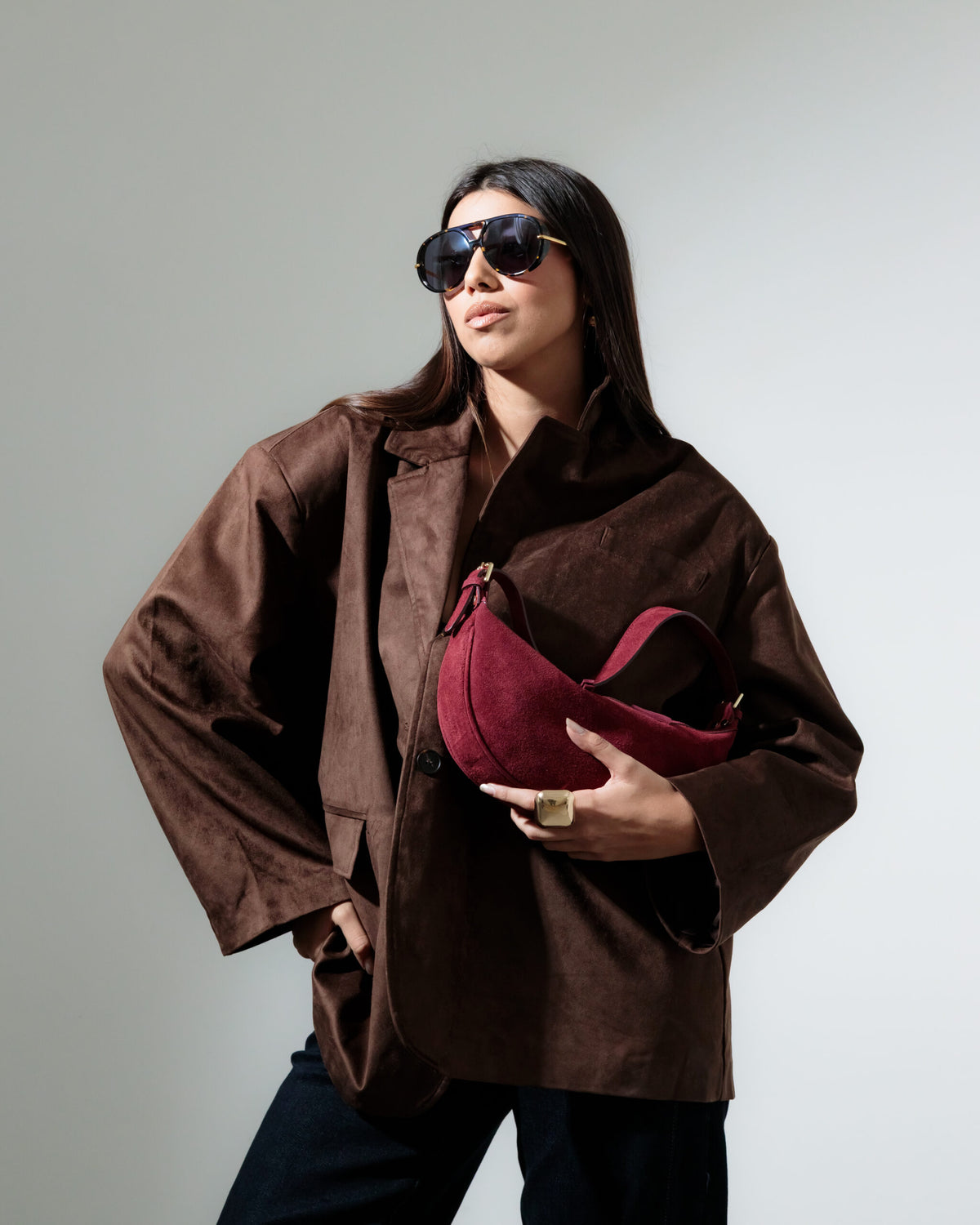 Borsa in suede RACHEL MIGNON bordeaux - LOVING BAGS