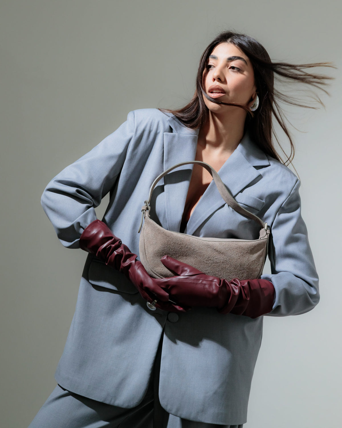 Borsa in suede RACHEL MIGNON tortora - LOVING BAGS