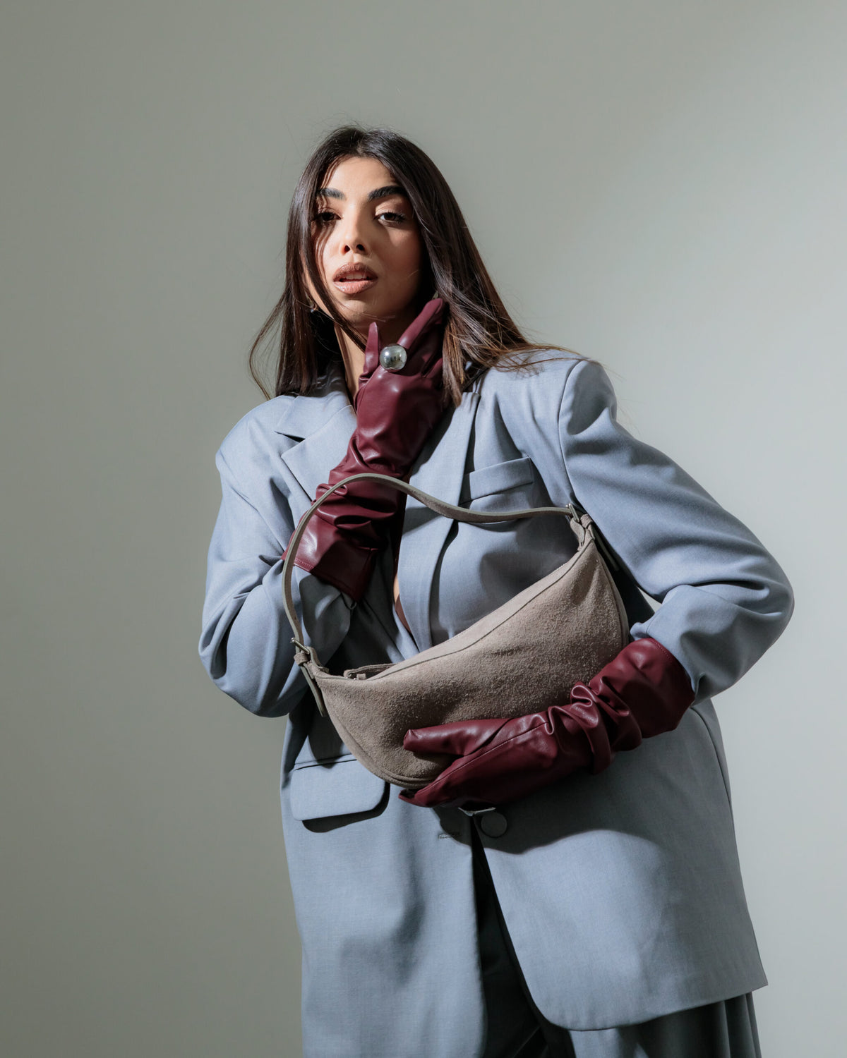 Borsa in suede RACHEL MIGNON tortora - LOVING BAGS