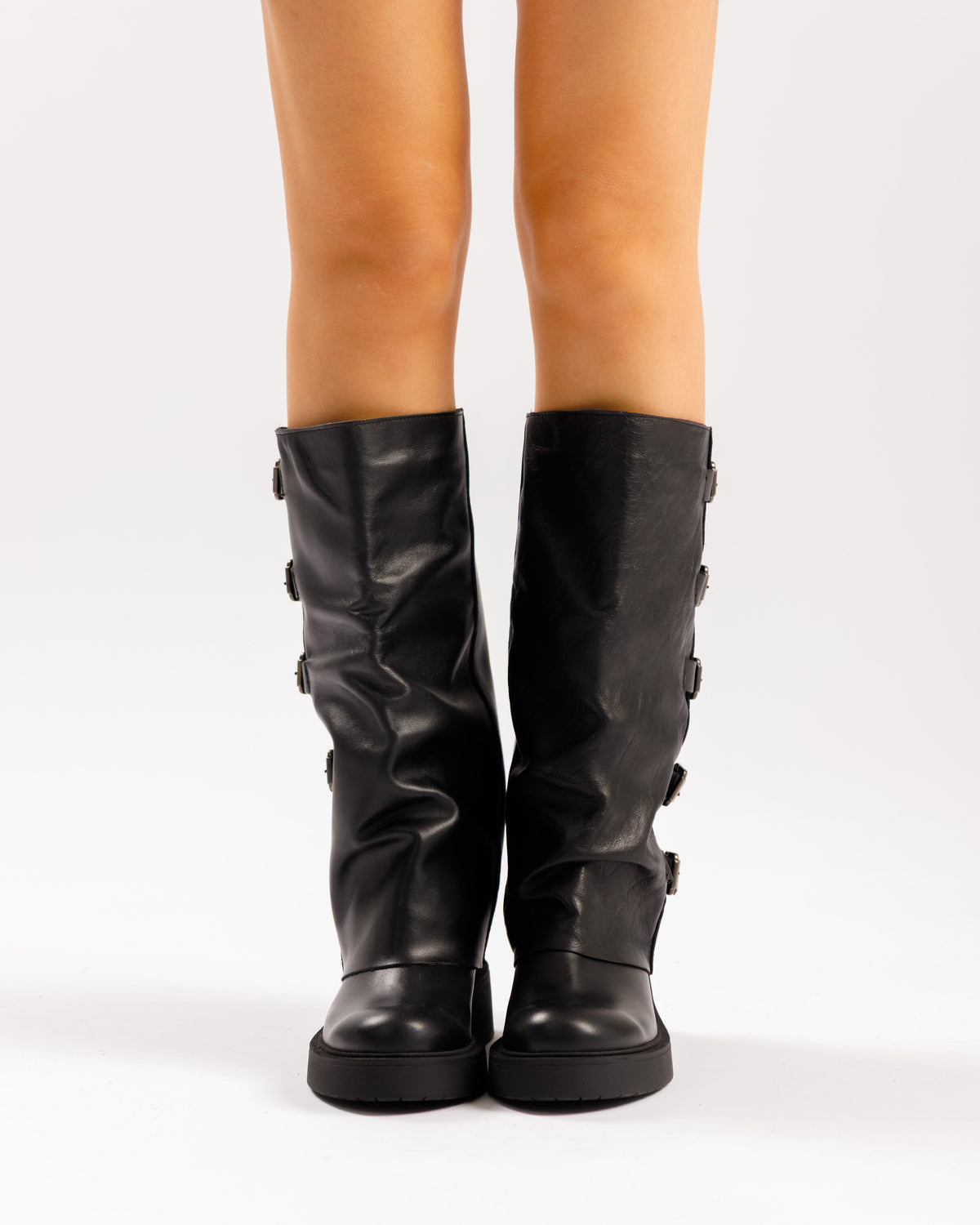 Stivali in pelle con fibbie NERO - 4004