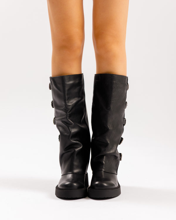 Stivali in pelle con fibbie NERO - 4004
