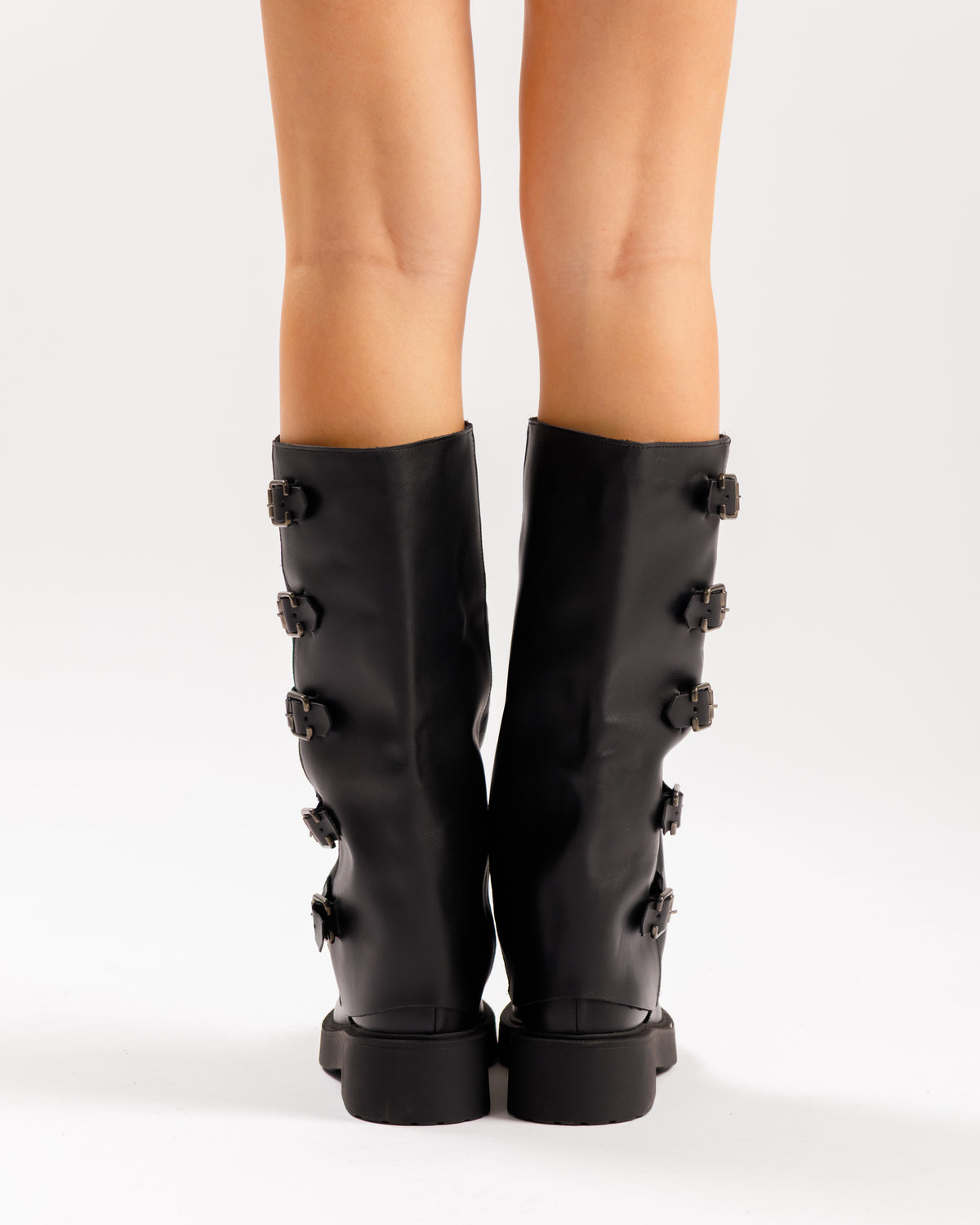 Stivali in pelle con fibbie NERO - 4004