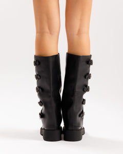 Stivali in pelle con fibbie NERO - 4004