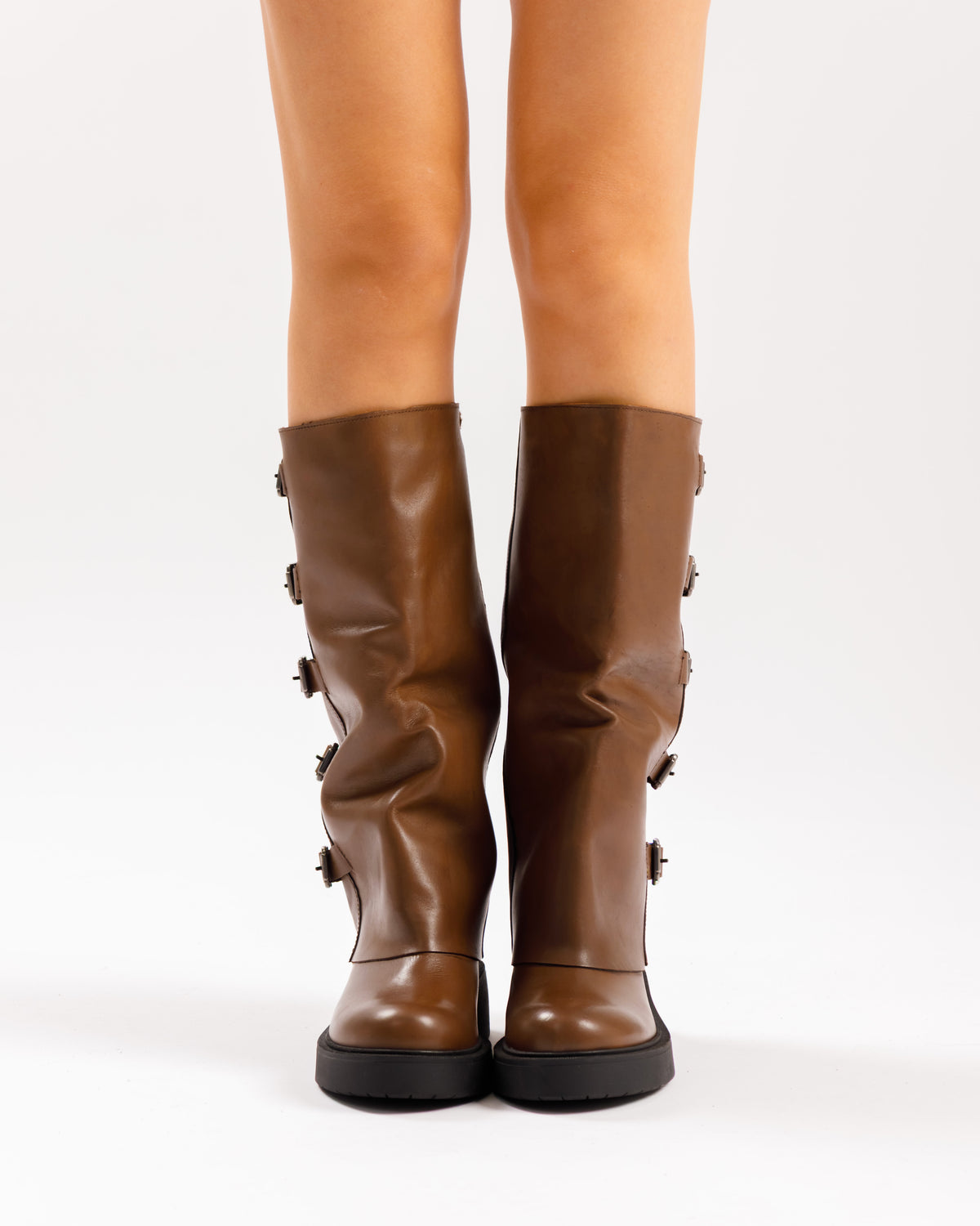 Stivali in pelle con fibbie MARRONE - 4004