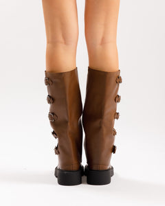Stivali in pelle con fibbie MARRONE - 4004